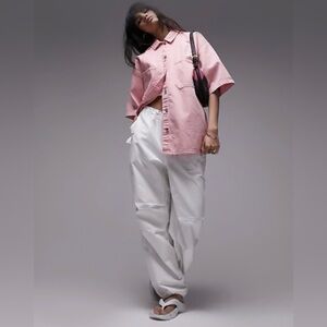 Topshop Oversize Denim Shirt Jacket Pink SIZE 6 US